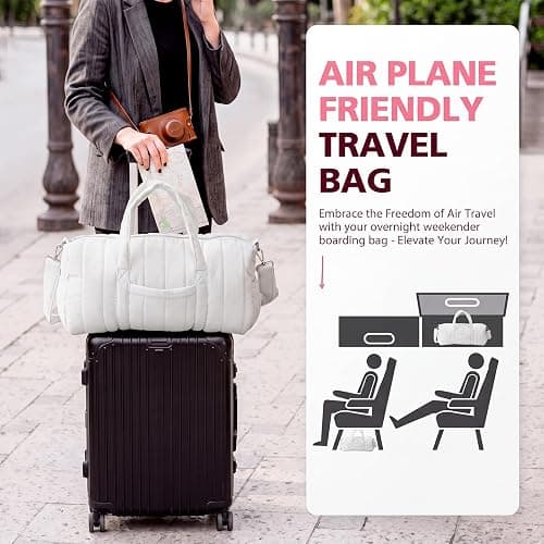 Klyyo Clyro Large Quilted Duffle Bag for Women Gym Tote Bag with Pink Lining Multi-pocket Weekender Overnight Hospital Labor Tote for Sports Workout thumbnail 6