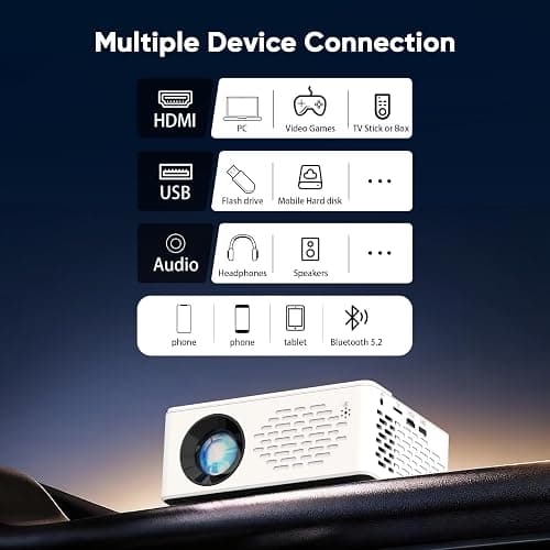 TMY 1080P Full HD Portable Mini Projector, Upgraded Bluetooth Movie Projector with Screen, Compatible with TV Stick Smartphone/HDMI/USB, Indoor & Outdoor Use thumbnail 5