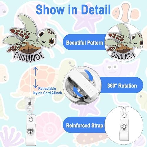 Zkptops 3Pcs Funny Badge Reels for Nurses Hospital Nurse Doctors ID Holder Cute Sea Animal Designs Retractable Cord 360 Clip Durable Acrylic Medical Card Holder Accessories for Nursing Student Gift thumbnail 3