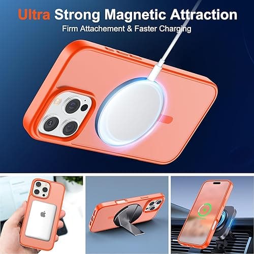 SUPFINE Magnetic for iPhone 16 Pro Case (Compatible with MagSafe) (10 FT Military Grade Drop Protection) Slim Translucent Matte Shockproof with Anti-Fingerprint Phone Case,Orange - Orange - iPhone 16 Pro thumbnail 5