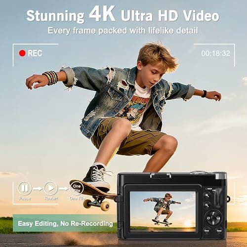 4K Digital Camera for Photography, 48MP Vlogging Camera with Autofocus, Flash, 180° Flip Screen, 16X Zoom, 32GB Card, 2 Batteries & Charger, Compact Travel Camera for Teens, Beginners & YouTube thumbnail 2
