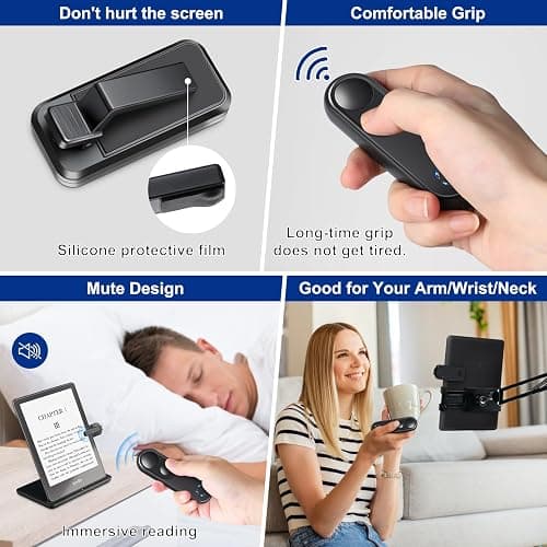 Smanu RF Remote Control Page Turner for Kindle Paperwhite Oasis Scribe Kobo,Clicker Page Turner Kindle Accessories for iPhone,iPad, Android Tablets Reading Novels,Camera Video Record&Shutter Selfie thumbnail 6