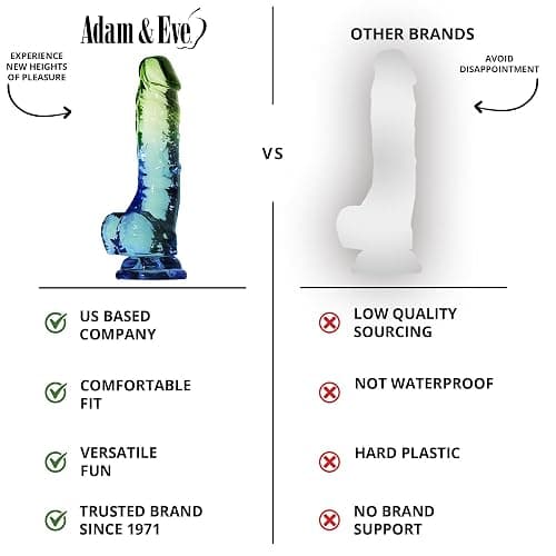 Adam & Eve Seaside Dreams Dildo, Realistic Soft Flexible Suction Cup, Lifelike Head and Veins, Hands Free Riding, Waterproof, Harness Compatible, Colorful Ombre Design, 7.5 Inch, Premium Pleasure Toy thumbnail 6