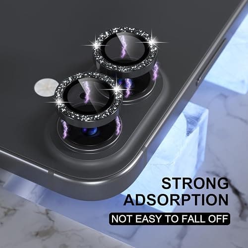 Choiche Compatible for iPhone 16 /iPhone 16 Plus Camera Lens Protector Bling, 9H Tempered Glass Camera Cover Screen Protector Metal Ring Decoration Accessories(Glitter-Black) thumbnail 6