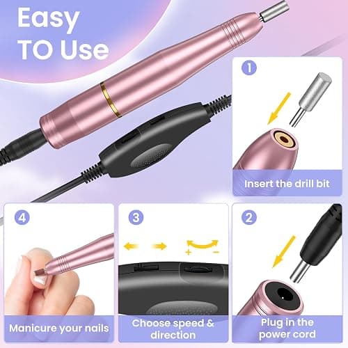 Electric Nail File, Professional Nail Drill Machine 20000RPM Adjustable Speed Manicure Pedicure Set, Low Vibration E File Electric Nail Drill for Gel Acrylic Nails for Beginner Girl Women Mum thumbnail 5
