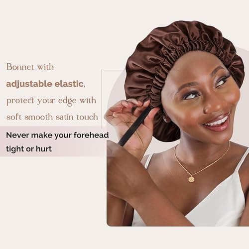 Yanibest Double Layer Satin Bonnet Silk Bonnet for Sleeping Adjustable Hair Bonnet for Women Curly Natural Hair thumbnail 3