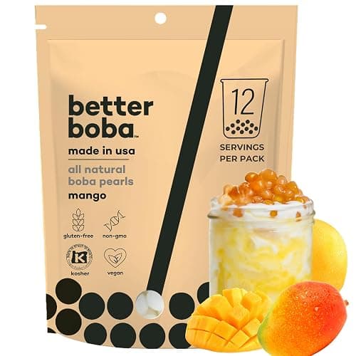 Better Boba All-Natural Mango Boba Pearls | Kosher, Vegan, Gluten-Free, Non-GMO Popping Boba for Bubble Tea, Desserts| 8 Oz Pack (12 Servings)| No Preservatives | Tapioca Boba Balls | Made in USA - Image 1