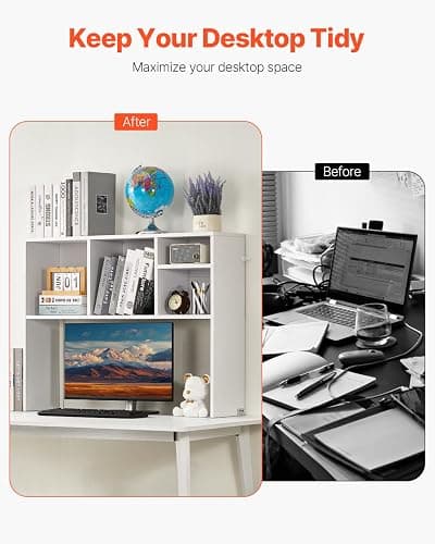 VEVOR Desktop Bookshelf, Storage Organizer with 5 Shelves for Computer Desk, Wooden Shelf Desk Hutch with Anti-Slip Feet Pads, Desk Top Display Rack for Office, Home & Dorm, White thumbnail 4
