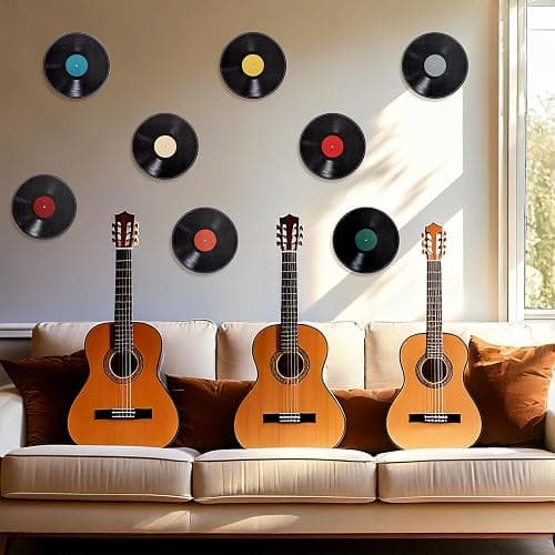 8Pcs Vinyl Record Wall Decor Poster for Christmas, 9in Self Adhesive Vinyl Fake Record Music Decor Album Posters Records Wall Decoration for Music Party Studio Home Walls Decorations Made By Cardboard thumbnail 4