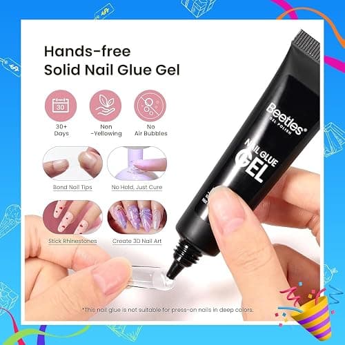 Beetles Gel Nail Kit Short Almond Gift Spree, with Dehydrator and Primer, 576Pcs Half Matte Etch-X Gel Nail Tips Solid Nail Glue Mini Lamp Acrylic Tips Easy DIY Extension Set Gift for Women thumbnail 5
