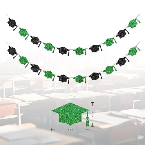Vofrise Green Graduation Decorations Class of 2026 Graduation Banner Pre-Strung Glitter Congrats Grad Cap Banner for Grad Party Decorations 2026 thumbnail 3