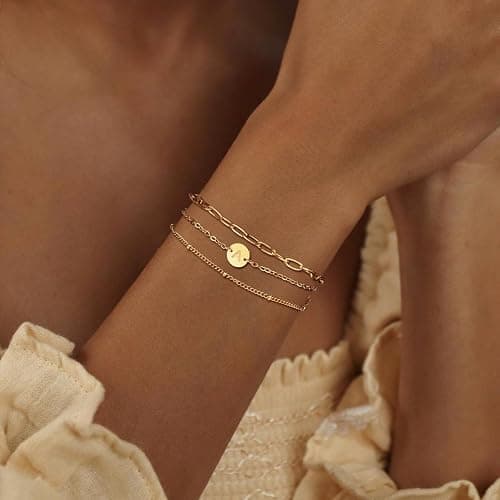 LDOWWGL Valentines Day Gifts - Gold Initial Bracelets for Women - 18K Gold Plated over Stainless Steel Letter Charm Bracelet with Layered A to Z Design - Birthday Christmas Jewelry Gifts thumbnail 2
