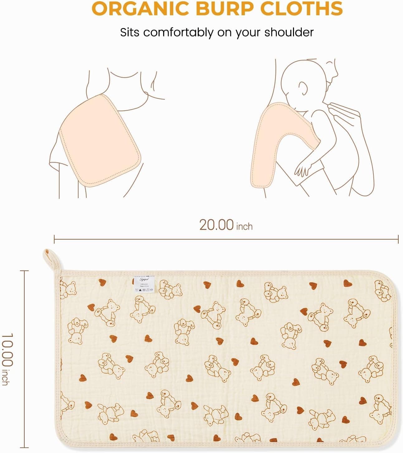 Premium Cotton Muslin Burp Cloths for Baby - Ultra Soft Washcloths, Large 20 x 10 Inch, 6 Thicken Absorbent Layers - Newborn Burping Rags and Face Towels (6 Pack) thumbnail 2