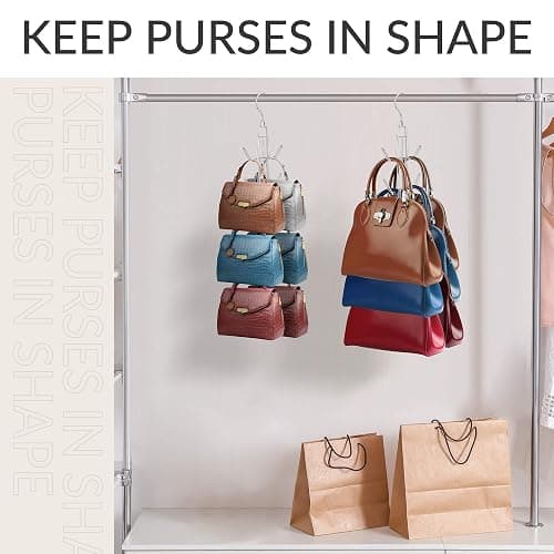 ZEDODIER Purse Organizer for Closet, 3 Pack Rotatable Sturdy Purse Hanger Bag Rack with 18 Hooks, Space Saving Handbag Backpack Holder, Closet Organizers and Storage, Silver - Silver - 3 Pack thumbnail 5