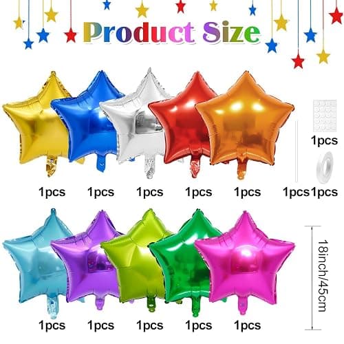 Colorful Star Balloons,10Pcs Mixed Colors Star Shaped Foil Balloons,18Inch Colorful Helium Polyester Film Balloon for Graduation,Birthday,Anniversary,Wedding Party Decorations thumbnail 3
