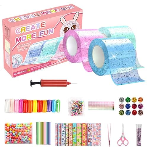 HDAKDDHG Nano Tape Bubbles Kit, Nano Tape Kit for Kids, Nano Double Sided Tape for Making Bubbles, DIY Nano Tape Set with Clay Sequins Glitter Stickers Straws Pearl Chains and Sugar Grain - Image 1