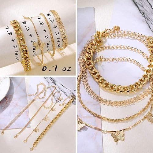 IFKM 6 PACK (24 PCS) Boho Gold Chain Bracelets Set for Women, 14K Gold Plated Multiple Layered Stackable Open Cuff Wrap Bangle Adjustable Link Italian Cuban Jewelry for Women Gift thumbnail 2