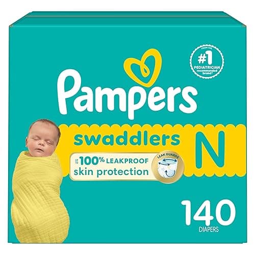 Pampers Baby Diapers - Swaddlers - Size 0, 140 Count, Ultra Absorbent Disposable Newborn Diaper - Newborn - 140
