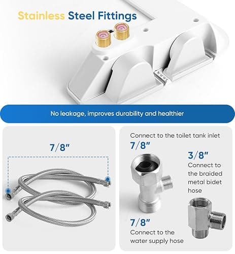 Ultra-Slim 3-in1 Bidet, Warm Water, Self-Cleaning, Posterior&Feminine Wash-(Retractable Dual Nozzles), Non-Electric Bidet Attachment for Toilet Seat, Adjustable Water Pressure, Stainless Steel Inlet thumbnail 4