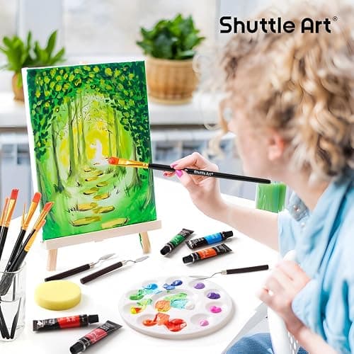 Shuttle Art 54 teiliges Acrylfarben Set, professionelles Malset mit Tischstaffelei, 30 Acrylfarben, Leinwand, Pinsel, Palette, komplettem Zubehör, Malset für Kinder und Erwachsene mit staffelei holz thumbnail 8