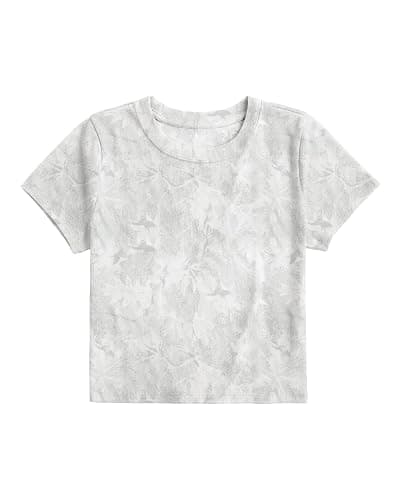 MSBESYOR Women Camo Shirt Crop Top Y2K Maple Leaf Graphic Baby Tee Short Sleeve Slim Fit Round Neck T Shirt Streetwear - Medium - 05 Grey White thumbnail 3