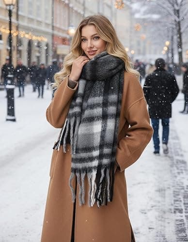 Scarf for Women Winter Warm Long Shawl Large Scarves Cold Weather Thick Blanket Scarfs Colorful Plaid thumbnail 6
