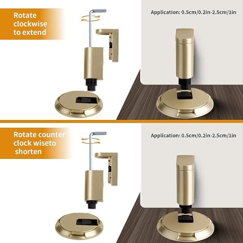 Bak Bo Windproof Door Stoppers 3 Pack Adjustable Bottom of Door Holder Indoor No Drilling Heavy Duty Mechanical Floor Door Stop with Screws and Adhesive Catch Door Keep Door Open Brushed Gold BG-3 thumbnail 4