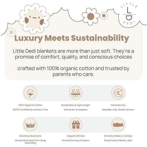 Little Dedi Organic Cotton Baby Blanket 30x40 in, Mocha Meringue – GOTS Certified, Soft Knit Swaddle with Gift Box, Breathable Nursery Blanket for Crib & Stroller, Machine Washable thumbnail 4