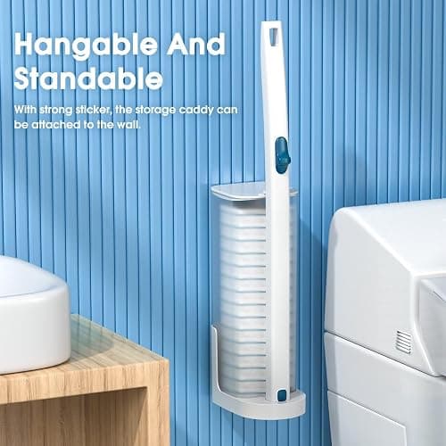 Disposable Toilet Brush with 48 PCS Refills, Disposables Toilets Cleaning System with Handle, Storage Caddy and 48Toilet Bowl Refill Heads for Bathroom Cleaning thumbnail 6