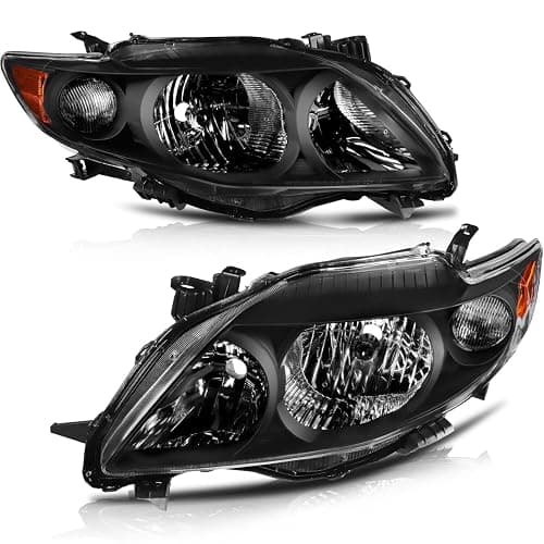 LBRST Headlight Assembly for Toyota Corolla 2009 2010 Black Housing Amber Reflector Clear Lens Driver and Passenger Side Headlamp - Image 1
