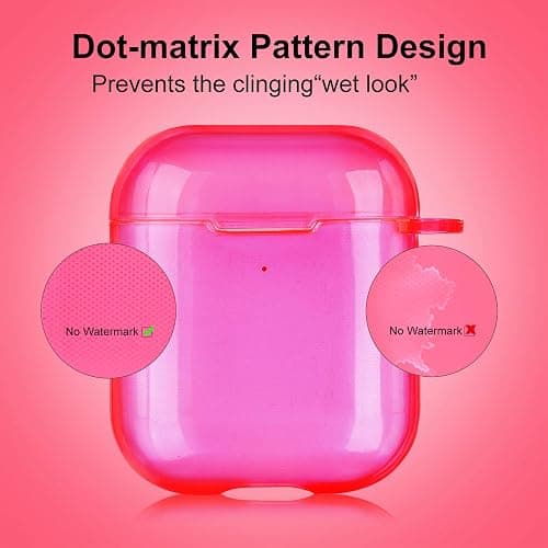 AIRSPO Airpods Case Cover, Clear Soft TPU Protective Cover Compatible with Apple AirPods 1st 2nd Generation Wireless Charging Case with Keychain (Neon Hot Pink) thumbnail 3