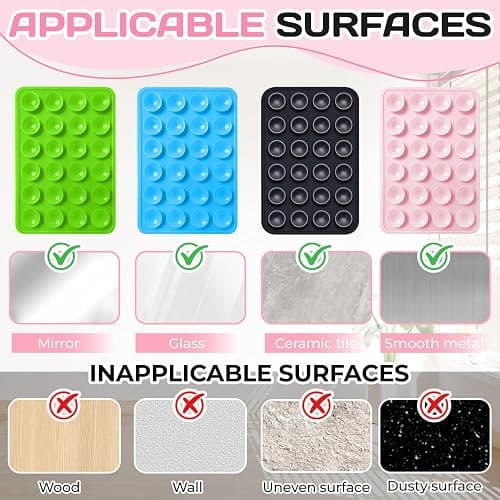 2PCS Silicone Double-Sided Suction Phone Case Mount,Strong Grip Holder Phone Accessories for Smartphones,Hands-Free Mirror Shower Phone Stand for Selfies (Transparent & Pink) thumbnail 4