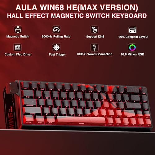 AULA WIN68 HE MAX - Hall Effect Gaming Keyboard with Magnetic Switch, Adjustable Actuation Fast Trigger Mode, 8KHz Polling Rate, RGB Backlit Wired Mechanical Gaming Keyboard 60 Percent Compact Design thumbnail 2