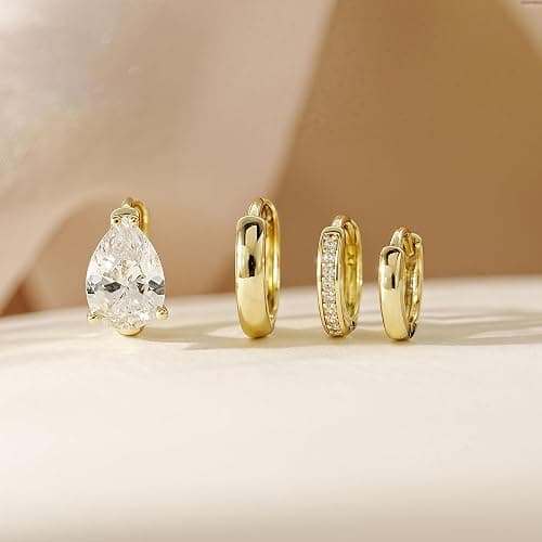 4Pairs Statement Gold Hoop Earrings for Women Trendy,Surgical Steel Gold Plated Hoop Hypoallergenic Earrings Set,Titanium Hoops Earring Stacks,CZ Cartilage Huggie Hoops Earring Gifts for Girlfriend thumbnail 7