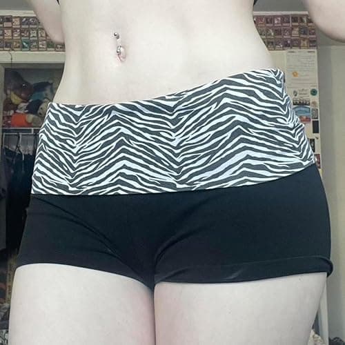 Best Rose Women's Mini Fold Over Shorts Zebra Cheetah Lounge Low Rise Patchwork Pajamas Y2K Skinny Sexy Casual Shorts thumbnail 2