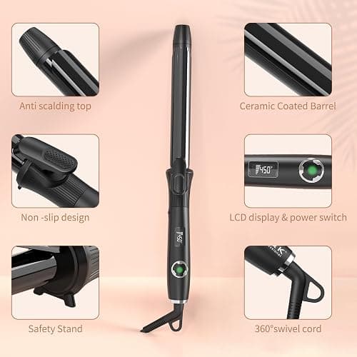 1 Inch Curling Iron with Clipped Tourmaline Ceramic Barrel Professional 1.25 Inch Hair Curler up to 450°F Dual Voltage for Traveling 60 Mins Auto Off Suit for Different (Black, 1 inch) thumbnail 10