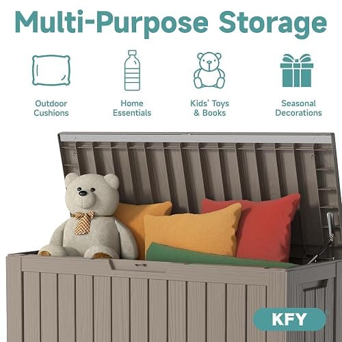 KFY 80 Gallon Waterproof Resin Deck Box, UV Resistant Outdoor Storage for Garden, Patio, Porch, Delivery, Grey thumbnail 4