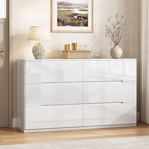 ZORPLIX White Wood Dresser, 6 Drawer Dressers for Clothes Storage for Bedroom, Modern Dresser with Wide Drawers, Wide Wooden Chest Drawers for Living Room, Entryway, TV Stand thumbnail 6