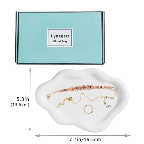 Lynagert Cloud Trinket Dish, Chubby Jewelry Tray, Ceramic Jewelry Ring Trinket Dish for Rings Earrings Necklace Organizer, Mother's Day Thanksgiving Christmas Birthday Bridesmaid Gifts (White) thumbnail 2