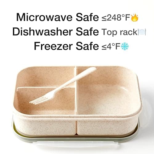 SEVENY Bento Box Natural Wheat Fiber Material,Ideal Leak-Proof Bento Box Adults,Lunch Box for Women,BPA-Free Lunch Box,Reusable Meal Prep Container for Body Builders, White thumbnail 4