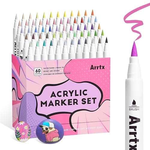 Arrtx 60 Colors Paint Markers Pens, Acrylic Paint Pens for Artists Adults Coloring Drawing Cartoon Anime Comic - Brush Tip for Rock Painting, Wood, Canvas, DIY Crafts Making Art Supplies-60B - Image 1