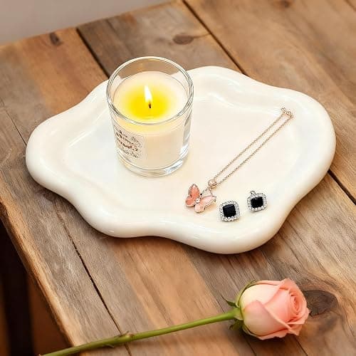 Ceramic White Jewelry Tray, Trinket Dish, Ring Dish, Room Funky Decor Aesthetic, Decorative Cloud Vanity Key Tray for Women, Ring Holder Dish, Cute Jewelry Plate Bowl Room Decor Aesthetic - Image 1