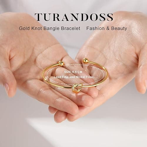 Turandoss Gold Knot Bangle Bracelets for Women - Dainty 18K Gold Plated Cuff Bangle Bracelets for Women Trendy Personalized Open Love Knot Bracelet Adjustable Cuff Bracelet Christmas Jewelry Gifts thumbnail 5