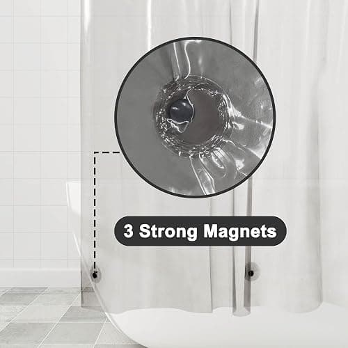 Barossa Design Shower Curtain Liner - Clear Black Premium PEVA Shower Liner with 3 Magnets and Metal Grommets, Waterproof Lightweight Standard Size Curtains for Bathroom - Translucent Black thumbnail 3