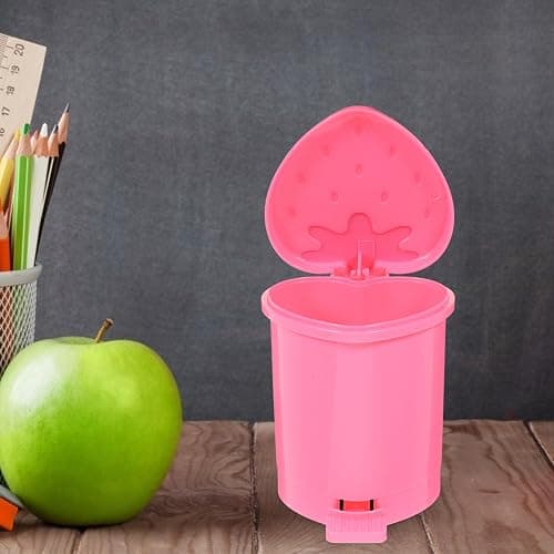 NUOBESTY Mini Strawberry Desktop Trash can with Lid 4.13X3.54In Cute Pink Trash Bin for Home Office Desk Paper Waste Storage Container thumbnail 6