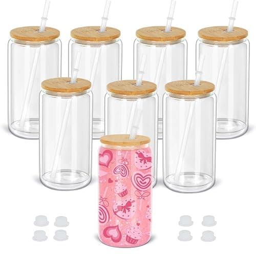 Maucircol 16 Oz Snow Globe Tumbler, 8 Pack Pre-Drilled Sublimation Glass Cup For Glitter Snow Globe Diy, Double Wall Sublimation Glass Tumbler - Image 1