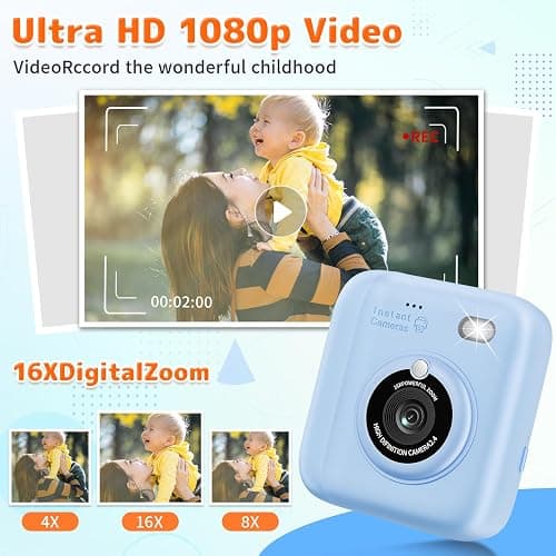 Instant Print Camera for Kids, Christmas Birthday Gifts for Girls Boys, 1080P Instant Digital Print Cameras for Toddler,Portable Toy for 4 5 6 7 8 9 10 Year Old Girl with 32GB SD Card，Light Blue thumbnail 4