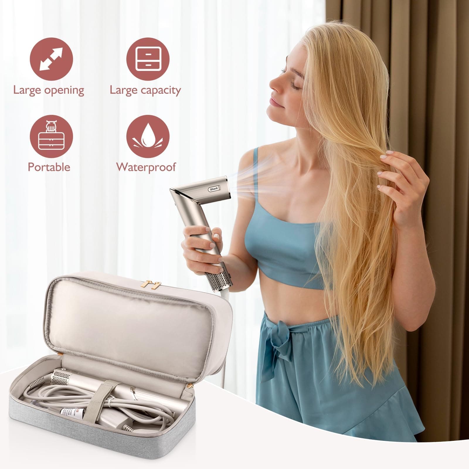 Travel Carrying Case for Hair Dryer Shark Flexstyle Dyson Airwrap Brush Double-Layer Hair Accessories Tools Storage Bag for Revlon Hairdryer Styler Organizer thumbnail 5