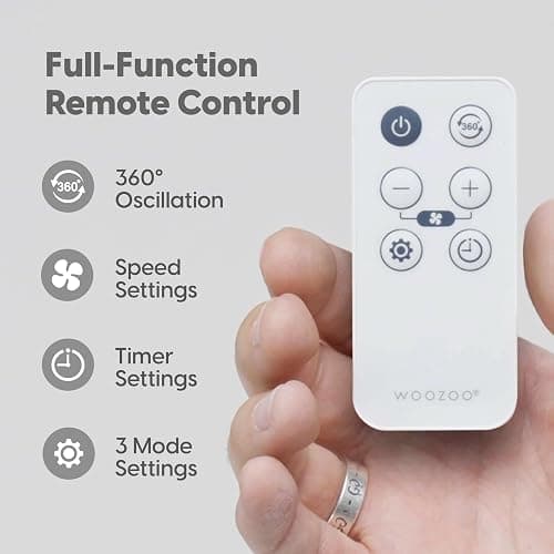 IRIS USA WOOZOO Desk Fan with Remote, 360° Oscillating Table Air Circulator, 3 Speeds, 52ft Max Air Distance, Adjustable Tilt, 13 Inches, Low Noise Motor, Small Fan for Bedroom, Office, Dorm, White - 52 ft. Air Flow - 360 Tilt - White thumbnail 6