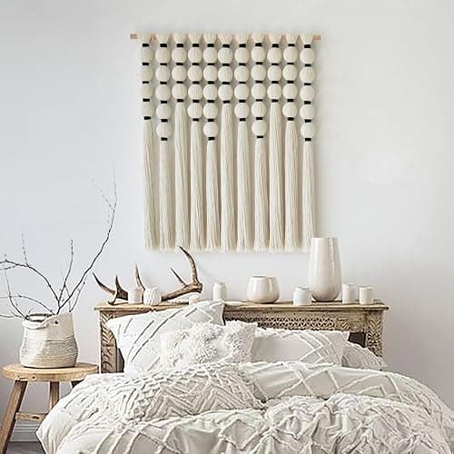 IOWER Macrame Wall Hanging Boho Wall Decor Sphericity Cotton Textile Wall Hanging Art Fiber Yarn Art Handmade 27" Wx31 L Detachable Assembly - Beige Medium thumbnail 2